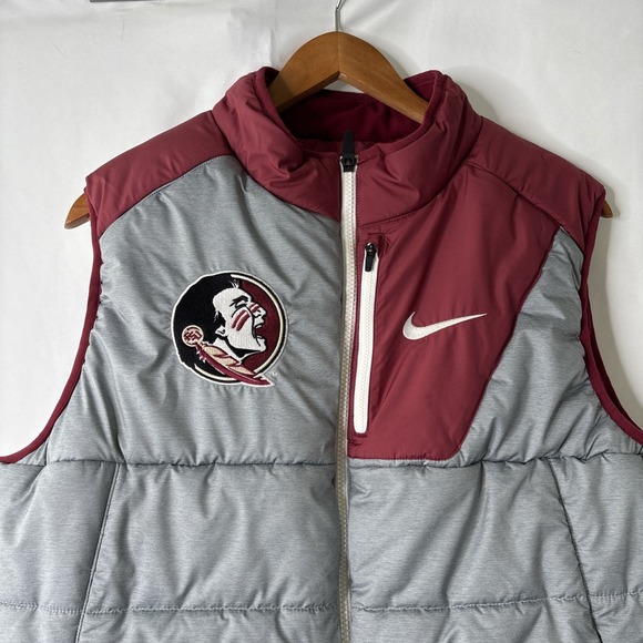 Nike FSU Florida State Seminoles NCAA Women's L Puffer Vest Gray Garnet Full Zip - Picture 2 of 8